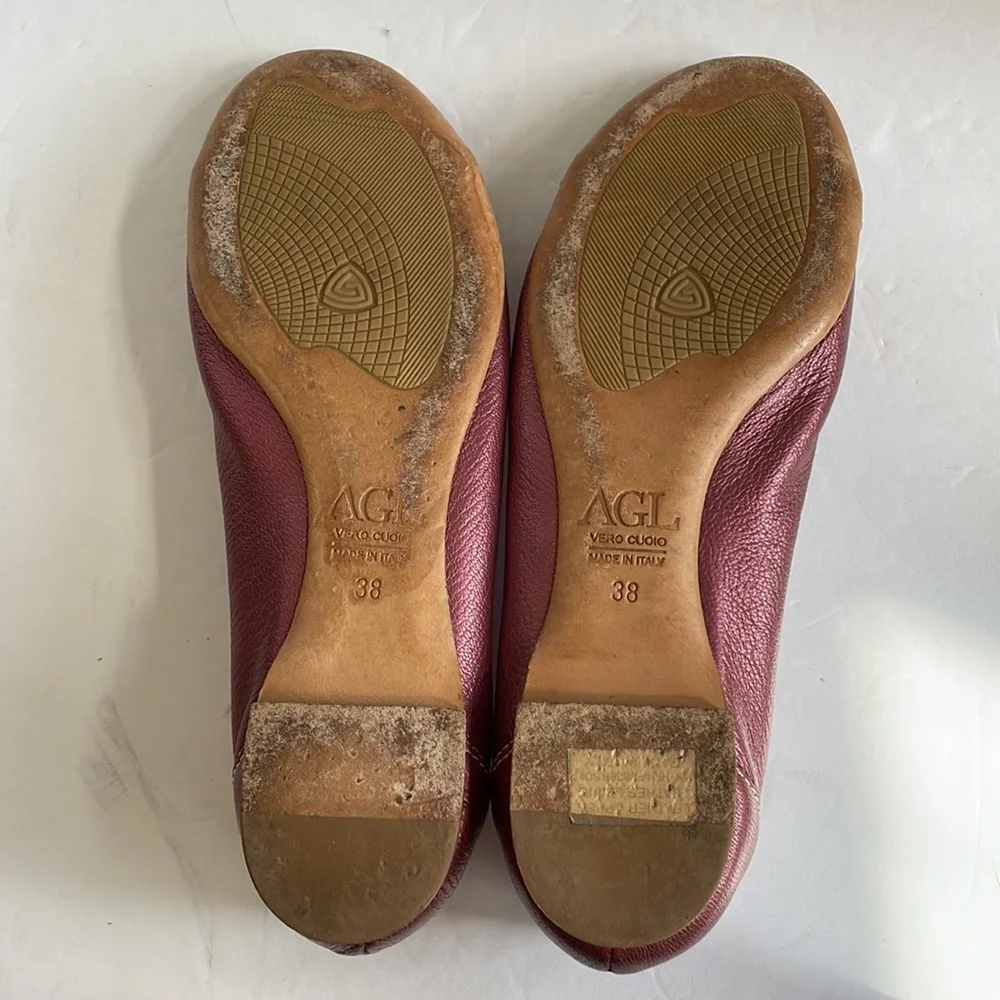 AGL Womans 38 flats shoes Pink Leather Ballet